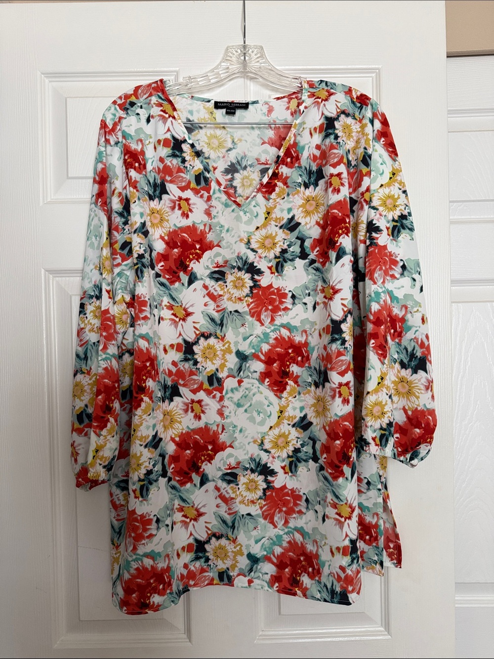 Mario Serrani Red Floral Print Blouse XXL